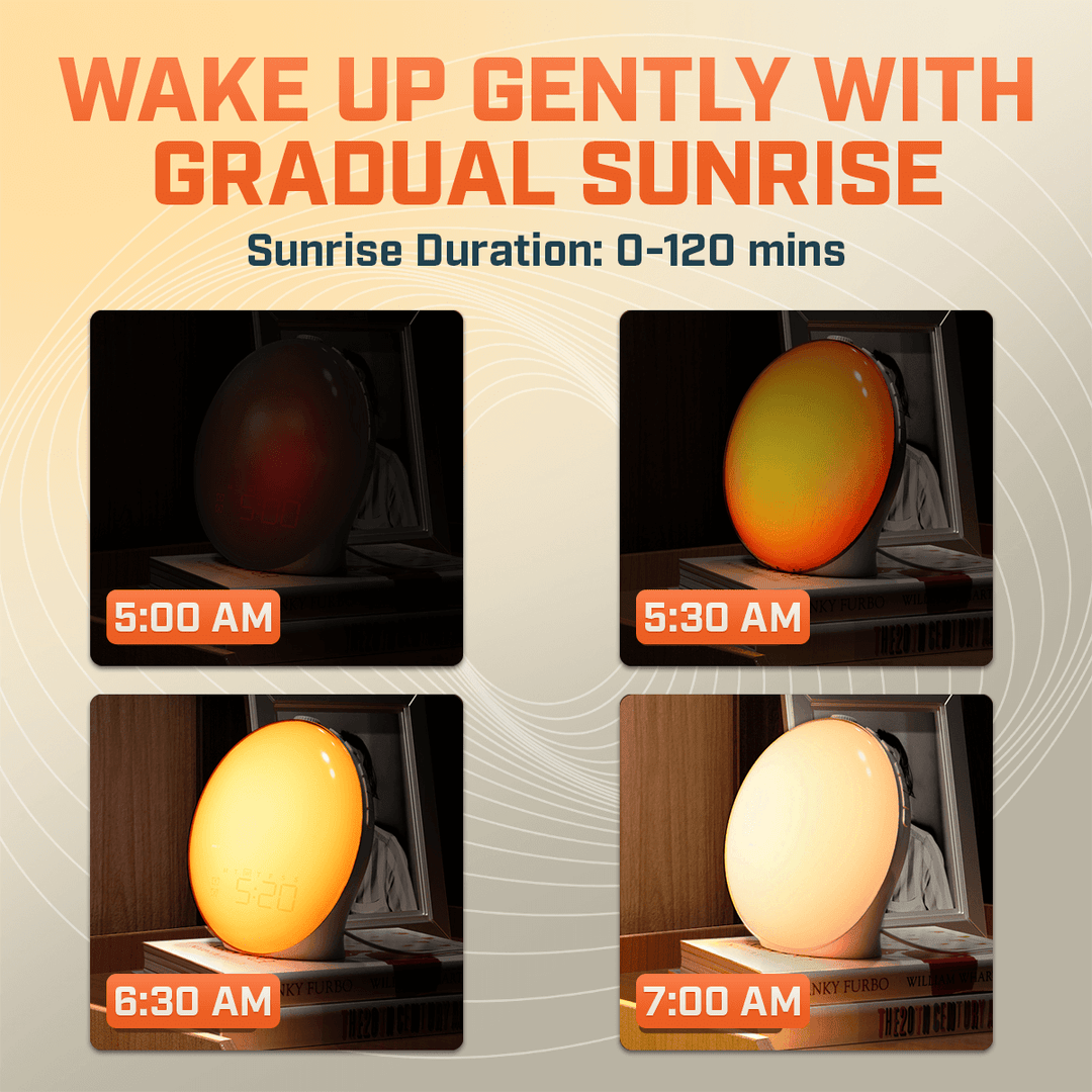 Lisslune | Wake-Up Sun Lamp Alarm Clock | Gradual Sunrise Glow & Customizable Sounds for Gentle Mornings
