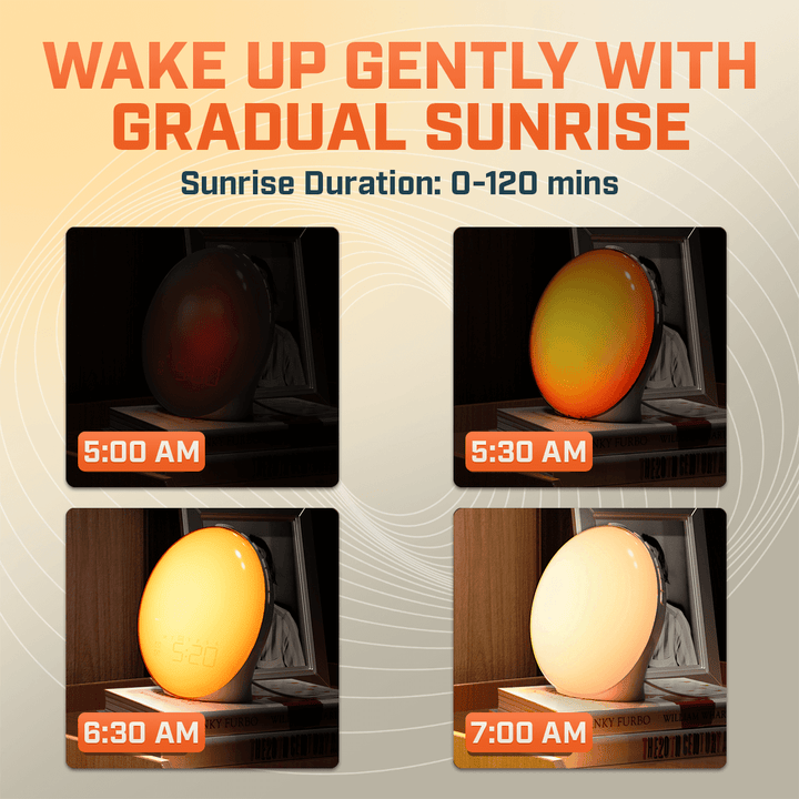 Lisslune | Wake-Up Sun Lamp Alarm Clock | Gradual Sunrise Glow & Customizable Sounds for Gentle Mornings