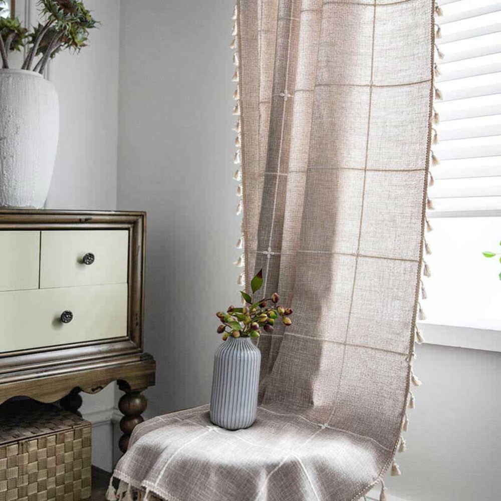 Lisslune | Plaid Tassel Semi-Blackout Curtains – Boho Style Drapes
