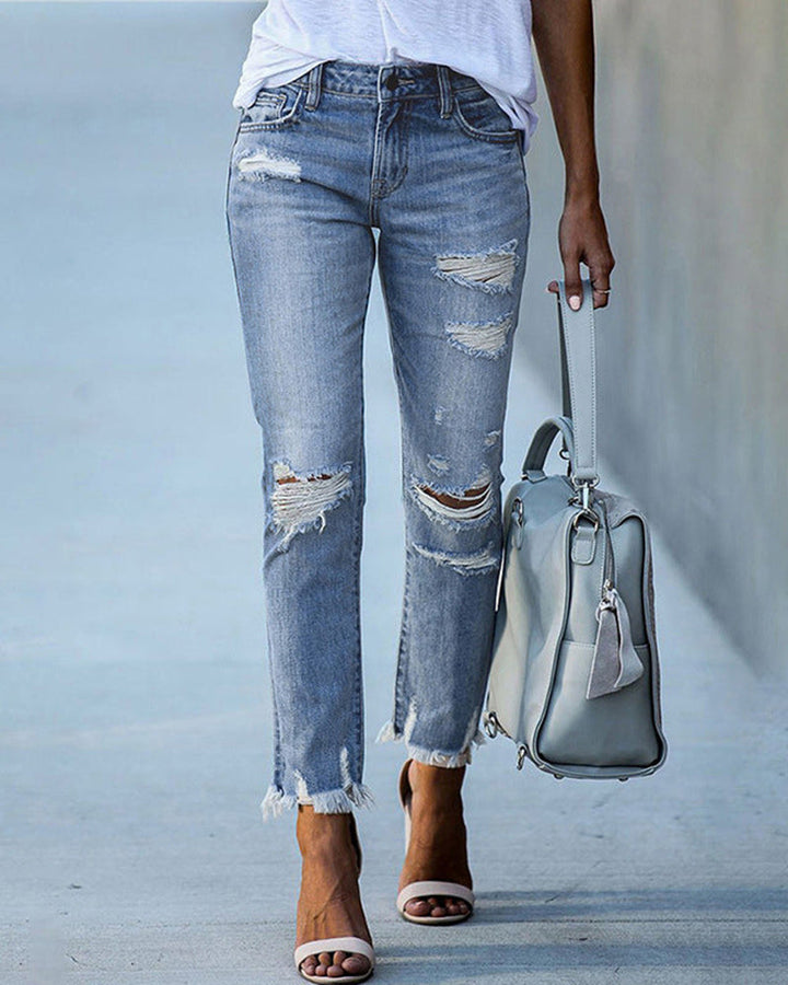Lisslune | Comfort Stretch: Women's Slim-Fit Ripped Jeans with Frayed Edges
