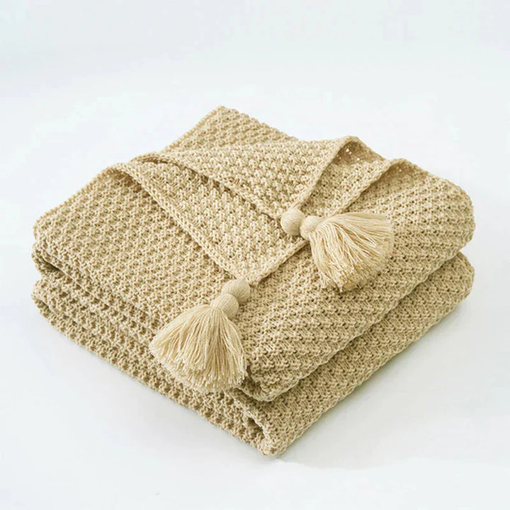Lisslune | NordiWrap Knitted Wool Blanket with Tassels | Nordic Design | Cozy & Elegant | Perfect for Home