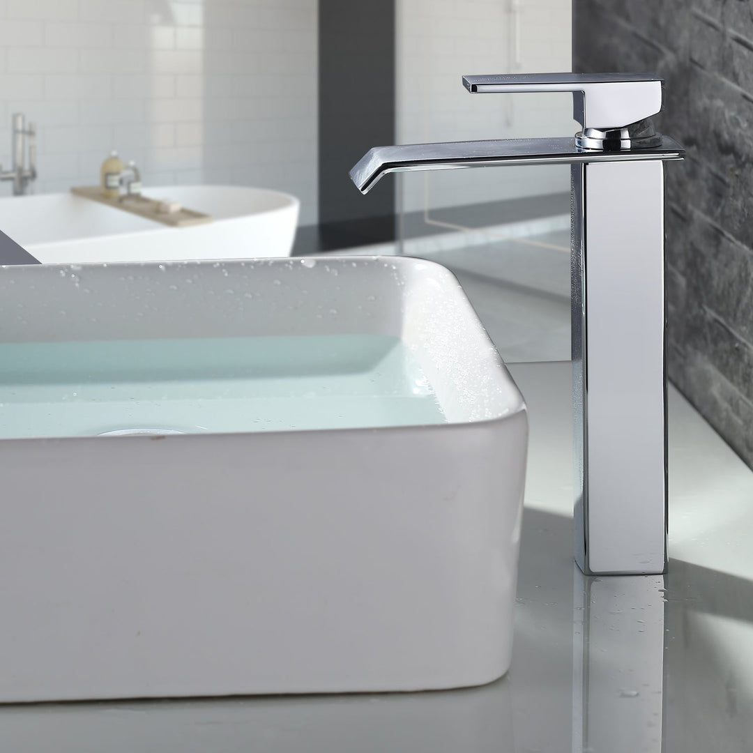 Lisslune | Waterfall taps bathroom Chrome Bath fittings High single-lever mixer Waterfall mixer tap sink