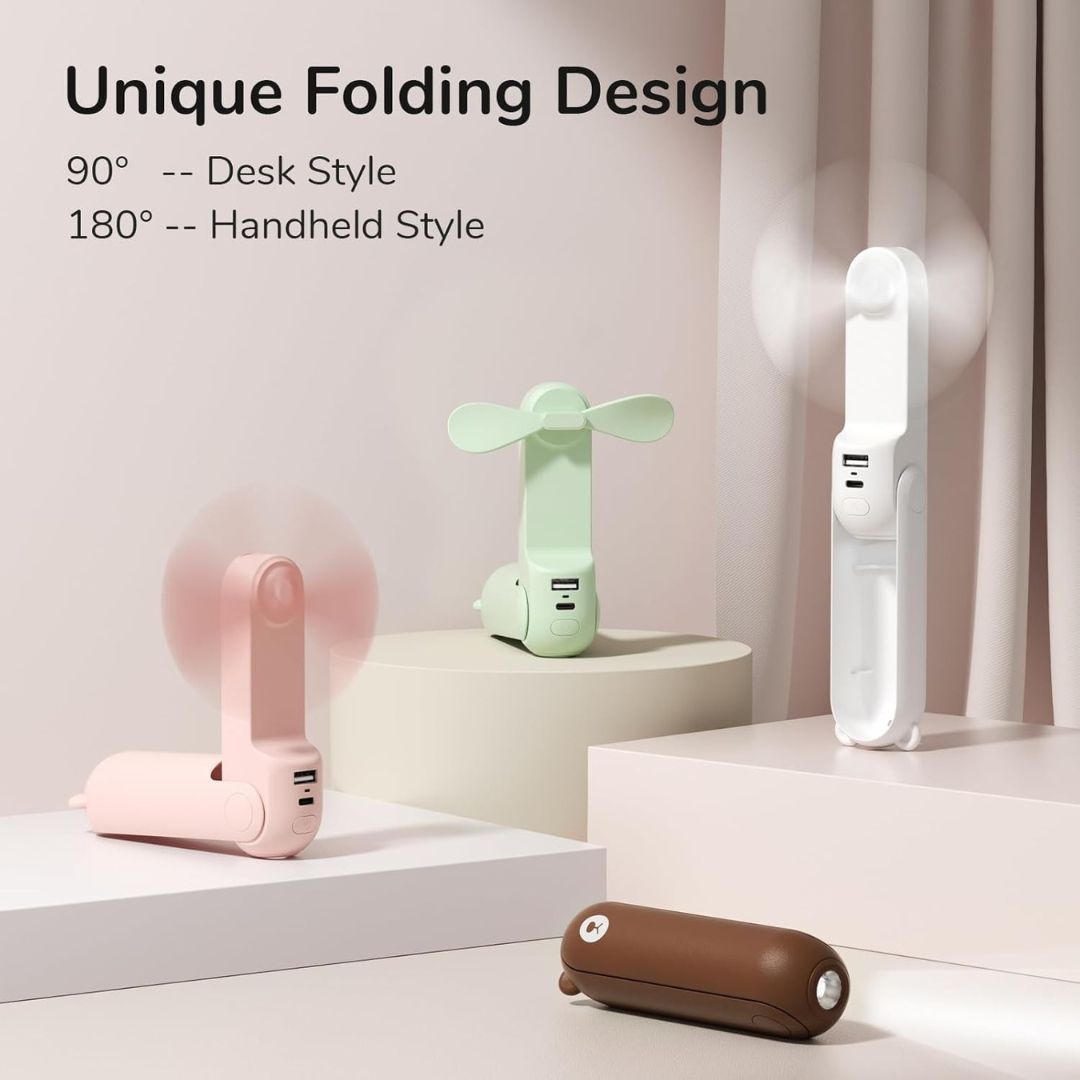 Lisslune | 3 In 1 Handheld Mini Fan | USB Rechargeable, Foldable Design & Ideal for Travel, Camping, and Outdoor Activities
