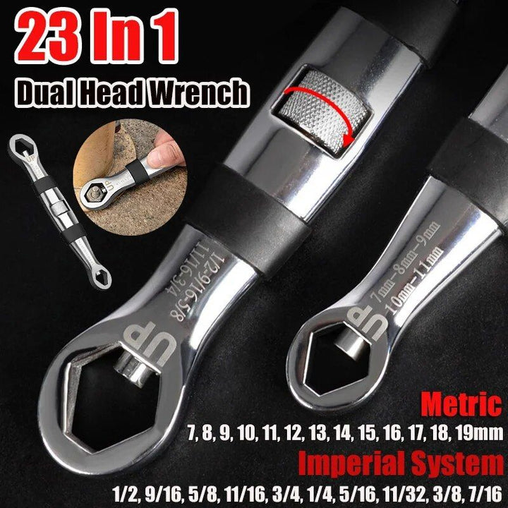 Lisslune | Universal Dual-Head 23-in-1 Adjustable Wrench - Metric & Imperial, 7-19MM Ratchet Wrench