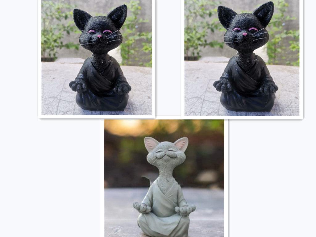Lisslune | Playful Black Buddha Cat Figure Meditation Yoga Collectible Happy Cat Decor Home Garden Decoration Garden Ornament