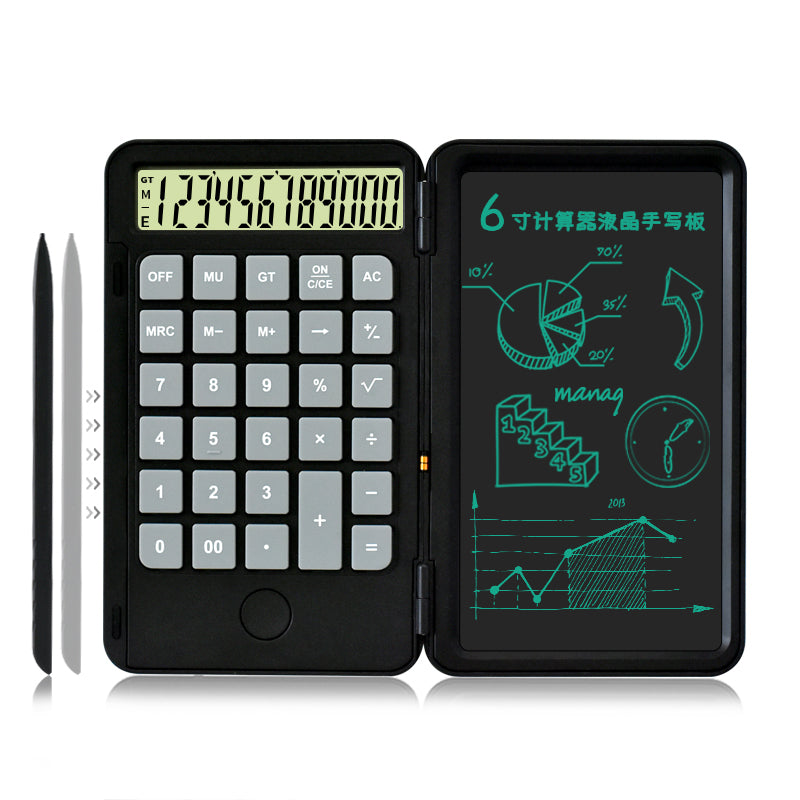 Lisslune | 2-in-1 Portable Foldable 10-Digit LCD Display Calculator with 6-Inch Erasable Writing Tablet