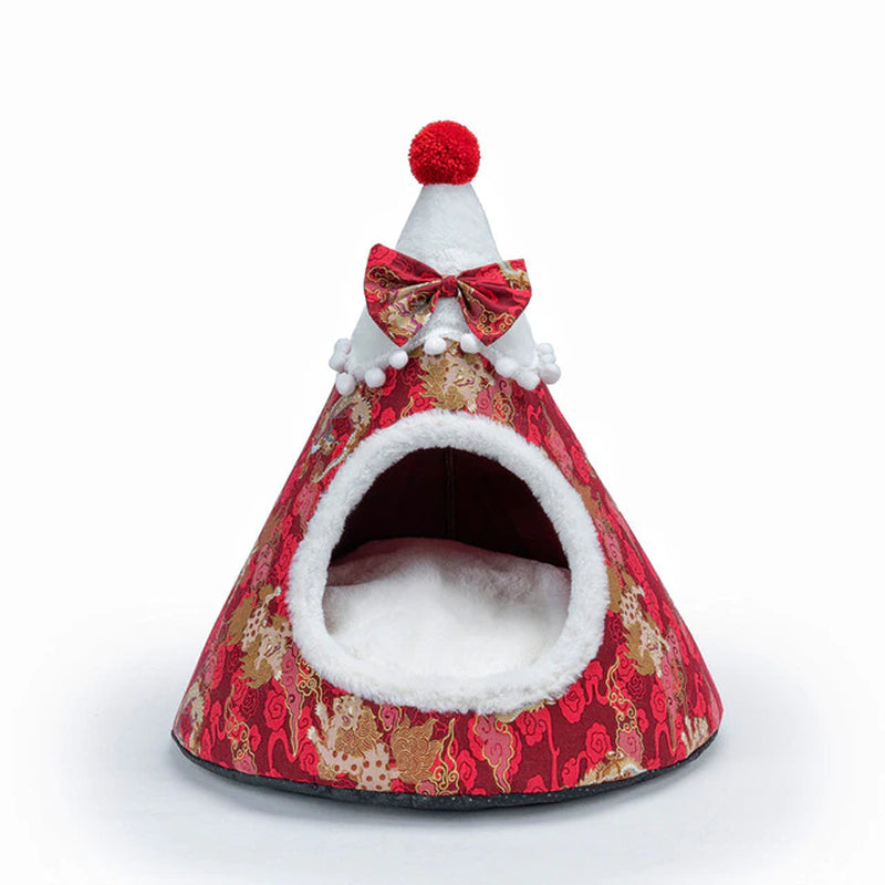 Lisslune | Cat Bed House Christmas Tree Shape Puppy Accommodation Washable Cat Mat Kitten Cave Winter Warm Pet Beds for Cats Dogs Pet Accessories