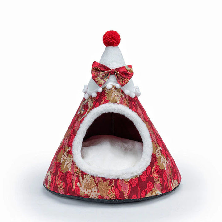 Lisslune | Cat Bed House Christmas Tree Shape Puppy Accommodation Washable Cat Mat Kitten Cave Winter Warm Pet Beds for Cats Dogs Pet Accessories