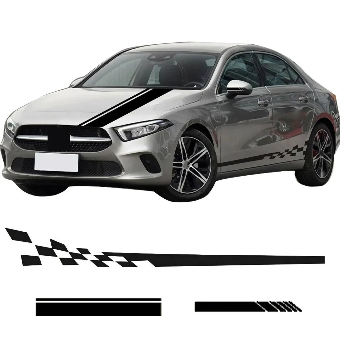 Lisslune | 6Pcs Racing Stripe Vinyl Decal Set for Car Hood, Side, Rearview Mirror
