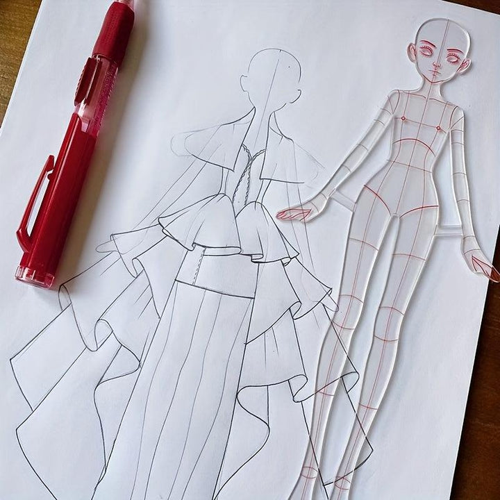 Lisslune | Clear Fashion Illustration Ruler Set with Template for Dress Forms for Designing for Students and Sketching BJD Doll Outfits