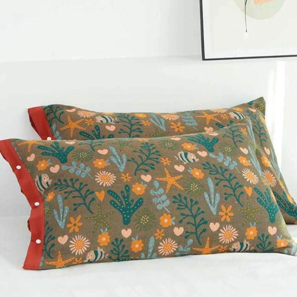 Lisslune | Coral Floral Cotton Pillow Sham – Breathable & Reversible