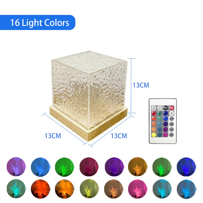 Lisslune | Dynamic Rotating Water Wave Projector Night Light 16 Colors Flame Crystal Lamp for Living Room Office Bedroom Dynamic Rotating