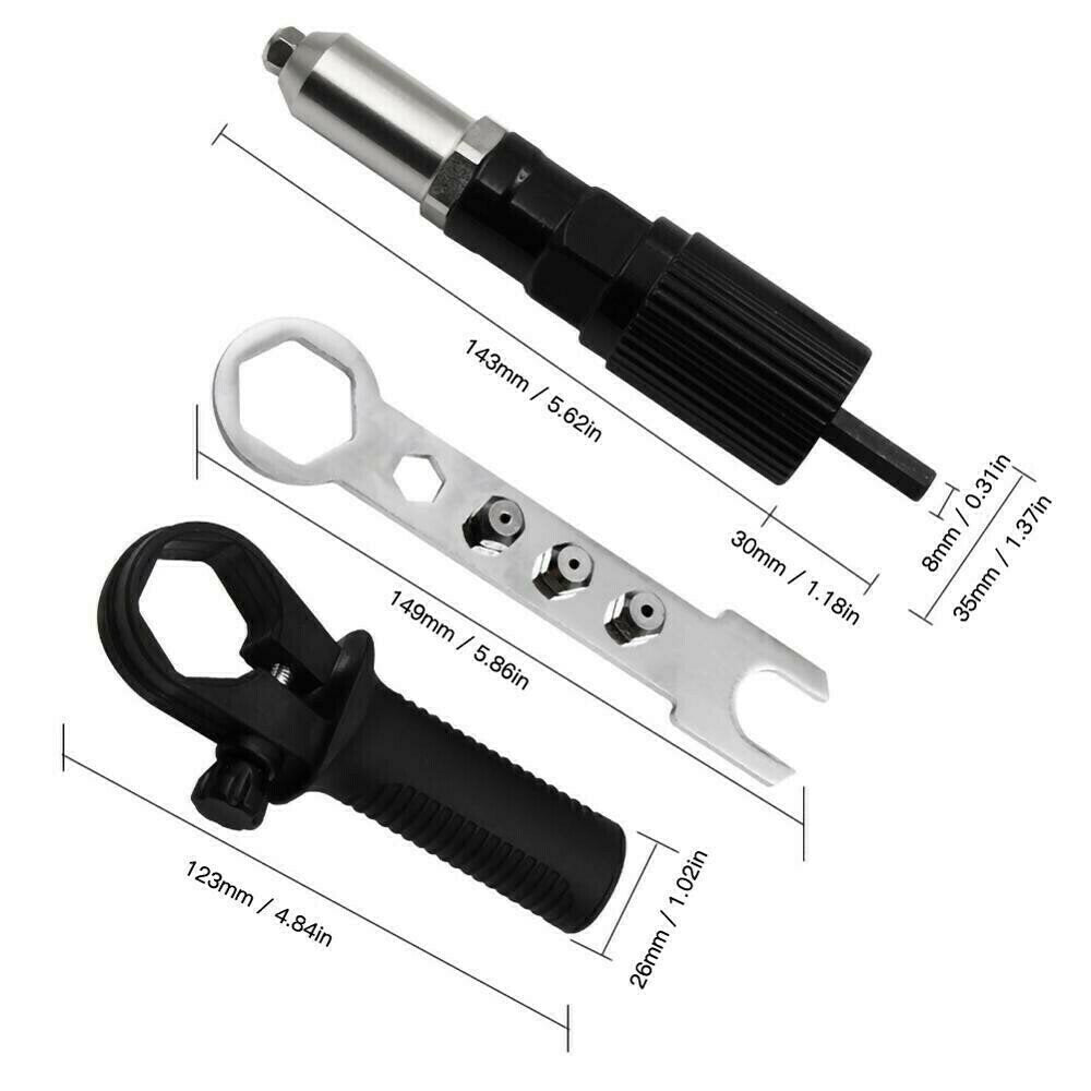 Lisslune | Professional Rivet Gun Adapter Kit With 4Pcs Different Matching Nozzle Bolts
