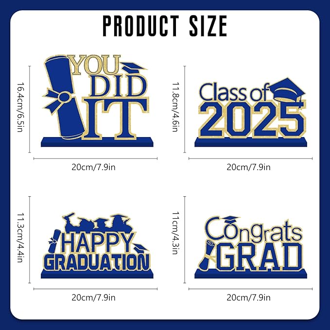 4 Piece Black and Gold Graduation Decorations Class of 2025 Congratulations Graduate Wood Table Centerpieces Graduate Table Decor Congratulations Tiered Shelf Decor for 2025 Graduation Decorations