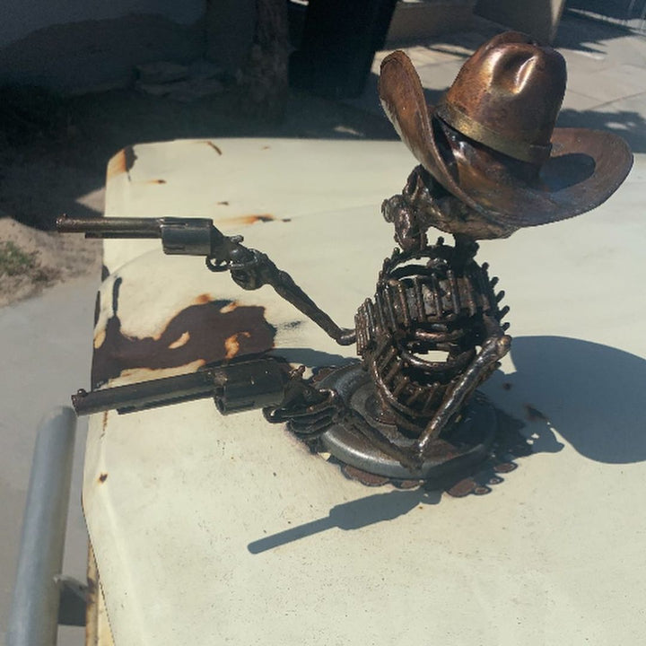 Lisslune | Handmade Cast Cowboy Skull Gunslinger Hood Ornament Sculpture