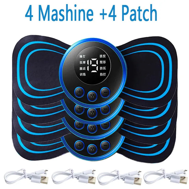 Lisslune | 4PCS LCD Display EMS Neck Massage Electric Massager Cervical Neck Back Patch 8 Mode Pulse Muscle Stimulator Portable Pain Relief