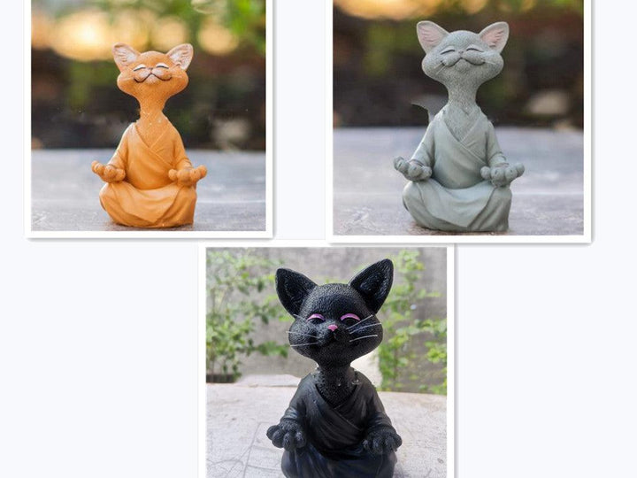Lisslune | Playful Black Buddha Cat Figure Meditation Yoga Collectible Happy Cat Decor Home Garden Decoration Garden Ornament