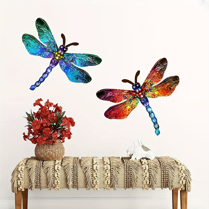 Lisslune | 1/2 piece vibrant dragonfly wall art made of metal – artistic outdoor decoration for gardens, homes, and events – durable, versatile, and eye-catching – a perfect gift idea for any occasion