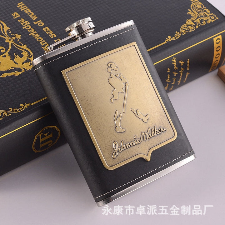 Lisslune | 8oz Whisky Bottle made of Stainless Steel Alcohol Funnel Hip Flask Embroidered Golden Silk Fabric Packaging Gift Box Set