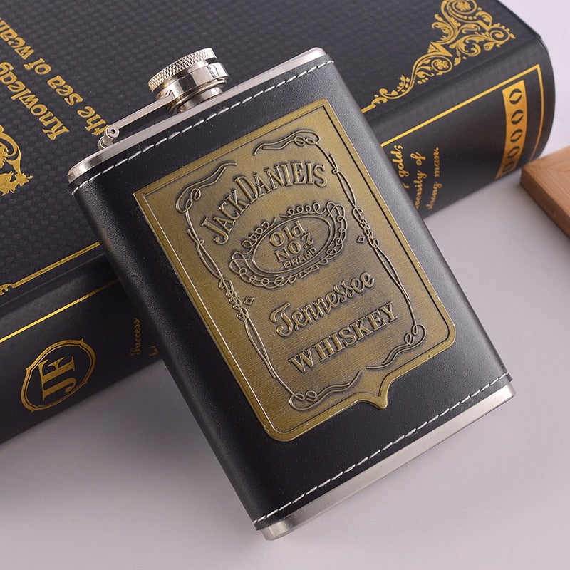Lisslune | 8oz Whisky Bottle made of Stainless Steel Alcohol Funnel Hip Flask Embroidered Golden Silk Fabric Packaging Gift Box Set