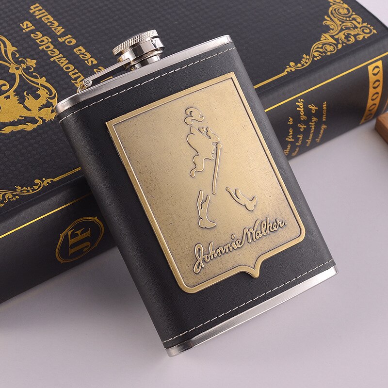 Lisslune | 8oz Whisky Bottle made of Stainless Steel Alcohol Funnel Hip Flask Embroidered Golden Silk Fabric Packaging Gift Box Set