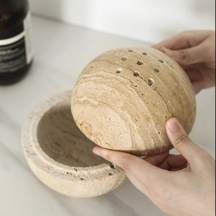 Lisslune | InstantSphere - 9-hole Travertine Incense Stick Holder