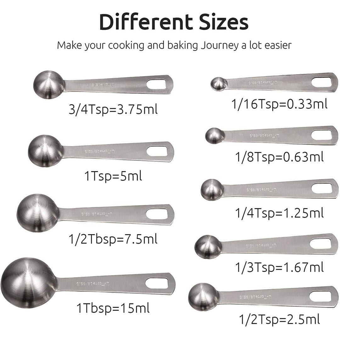 Lisslune | 9-piece set: stainless steel measuring spoons for dry and liquid ingredients