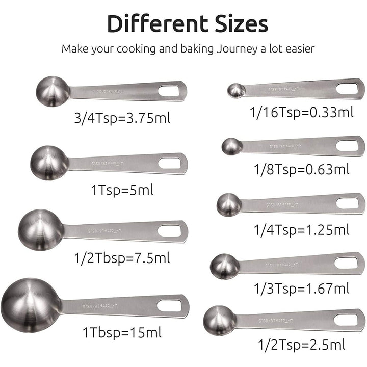 Lisslune | 9-piece set: stainless steel measuring spoons for dry and liquid ingredients