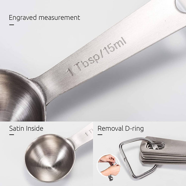 Lisslune | 9-piece set: stainless steel measuring spoons for dry and liquid ingredients