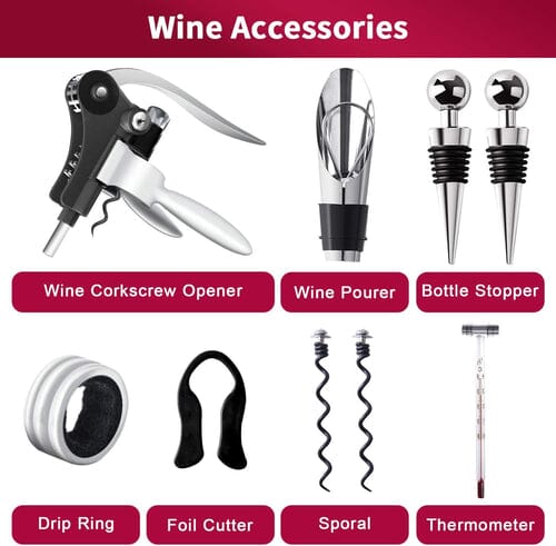 Lisslune | 9-piece set: corkscrew set with corkscrew, foil cutter, thermometer, stopper and more
