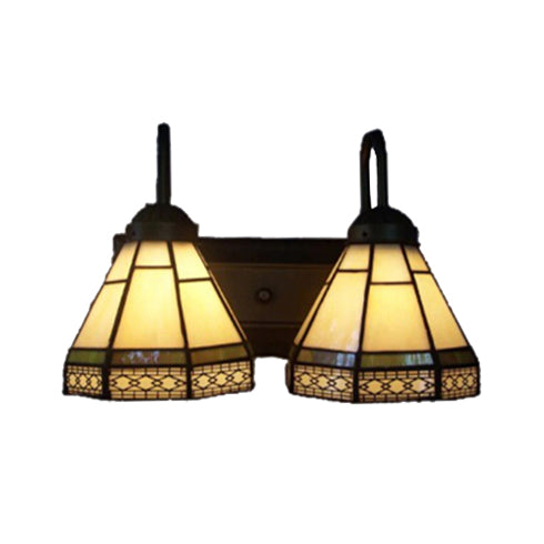 Skørter | Beige Glass Cone Wall Light Tiffany 2 Heads Black Wall Mounted Light for Living Room