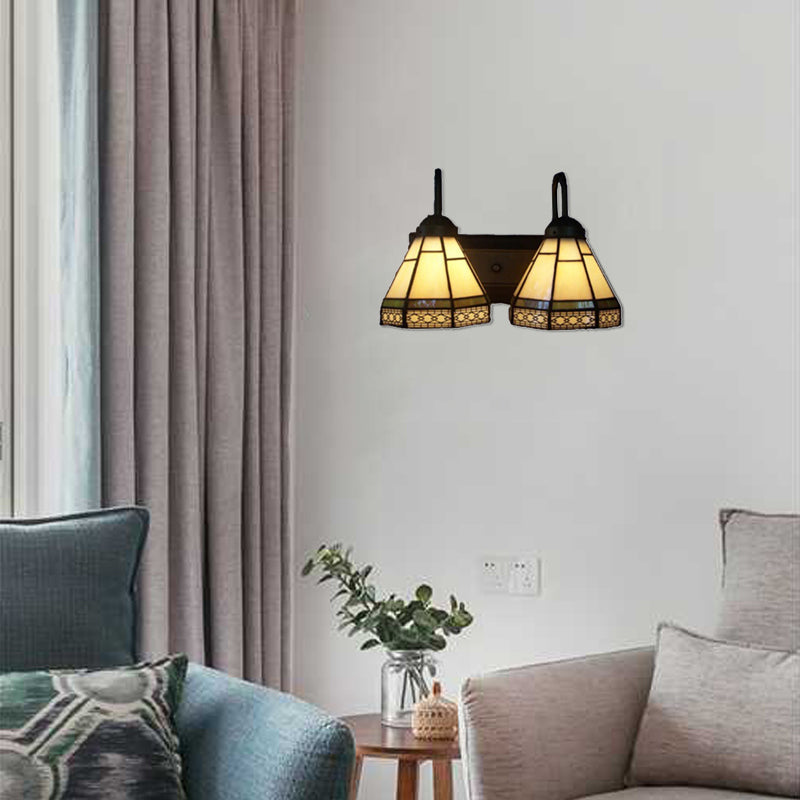 Skørter | Beige Glass Cone Wall Light Tiffany 2 Heads Black Wall Mounted Light for Living Room