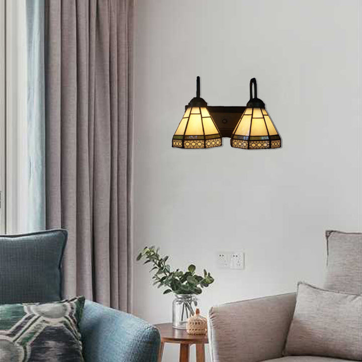 Skørter | Beige Glass Cone Wall Light Tiffany 2 Heads Black Wall Mounted Light for Living Room