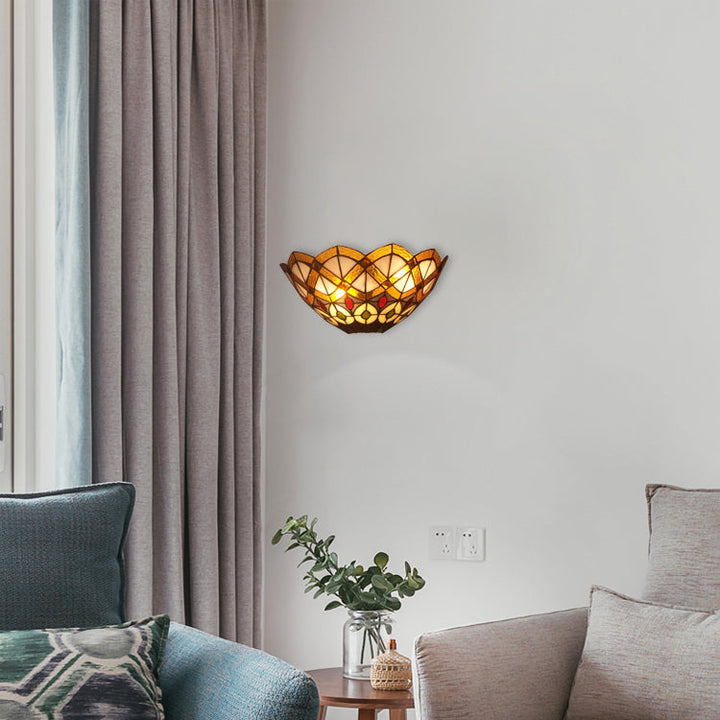 Lisslune | Stained glass bowl wall lamp with peacock design 2 lights Victorian wall lamp