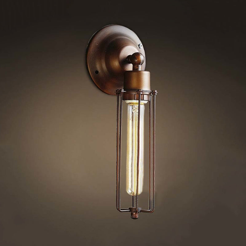 Skørter | 1/2/4-light cage wall sconce lighting with tubular industrial bronze wrought iron wall lamp for dining table