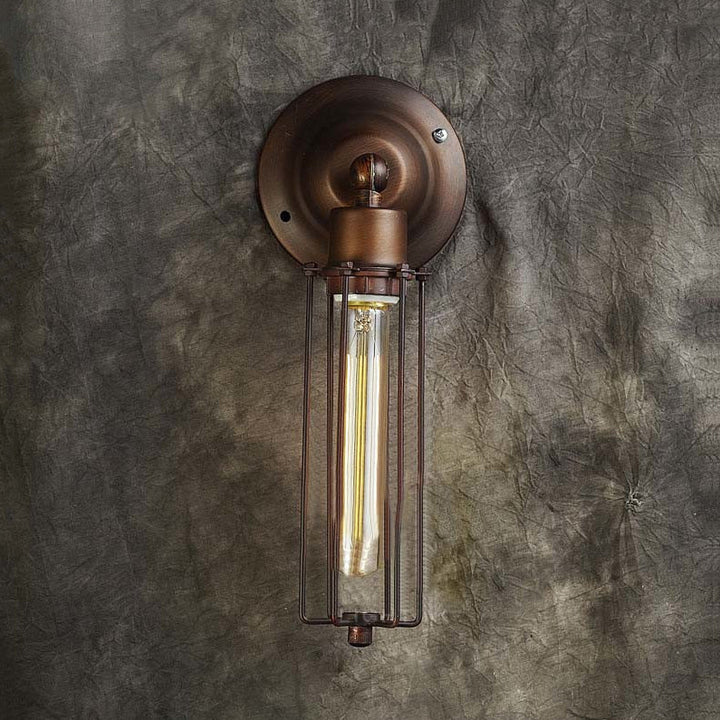 Skørter | 1/2/4-light cage wall sconce lighting with tubular industrial bronze wrought iron wall lamp for dining table