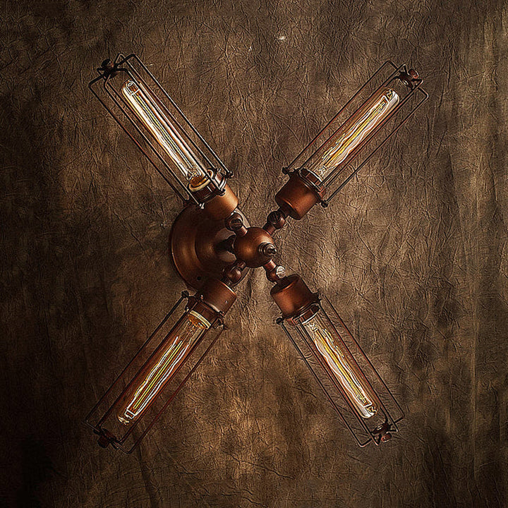 Skørter | 1/2/4-light cage wall sconce lighting with tubular industrial bronze wrought iron wall lamp for dining table