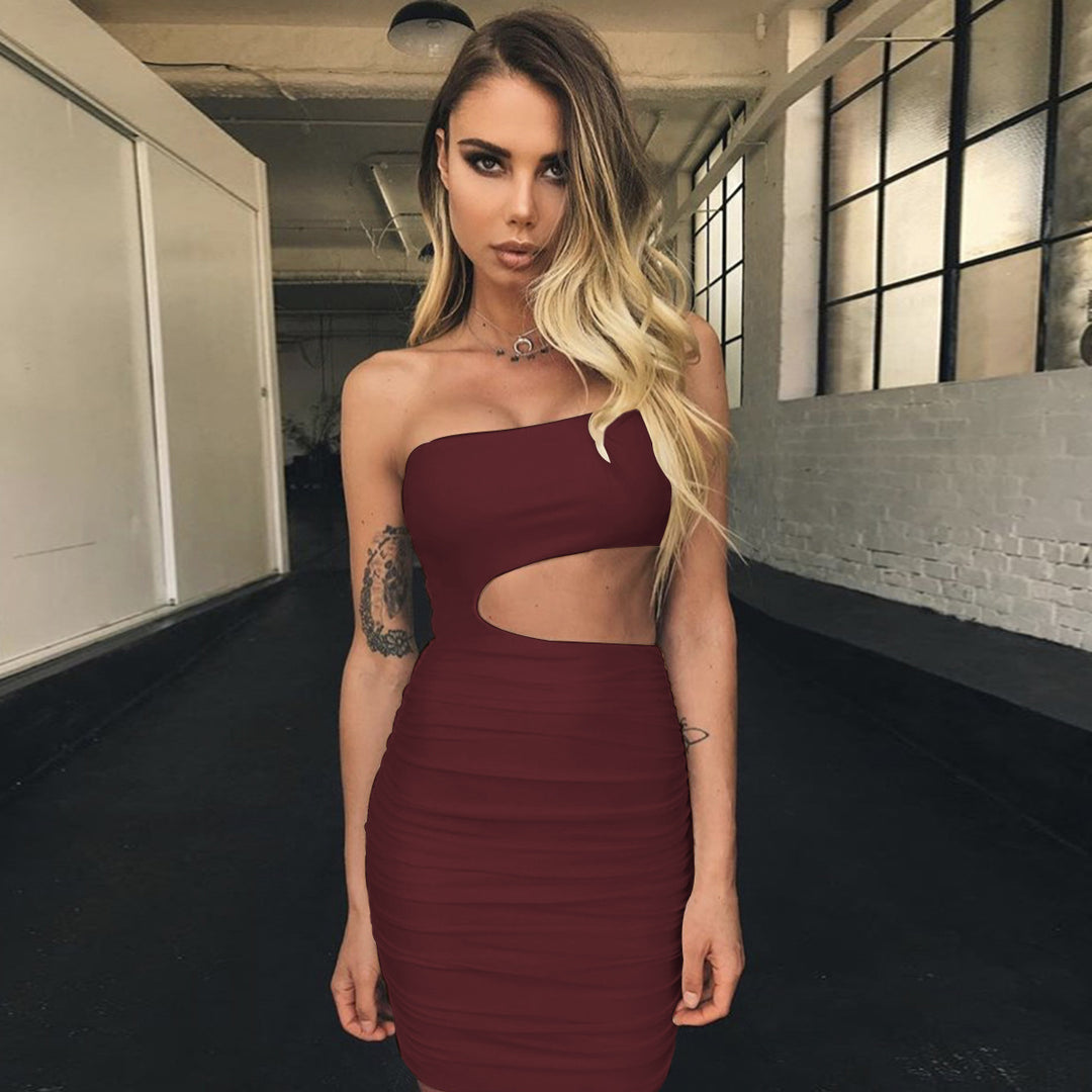 Damen figurbetontes Minikleid mit Cut-Out und asymmetrischem Ausschnitt Lisslune