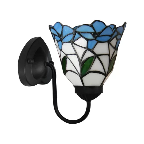 Lisslune | Stained Glass Flower Wall Lamp Tiffany 1 Head White/Black/Sky Blue Wall Lamp for Living Room
