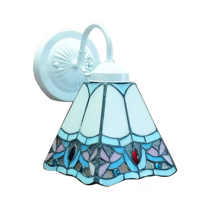 Lisslune | Stained Glass Flower Wall Lamp Tiffany 1 Head White/Black/Sky Blue Wall Lamp for Living Room