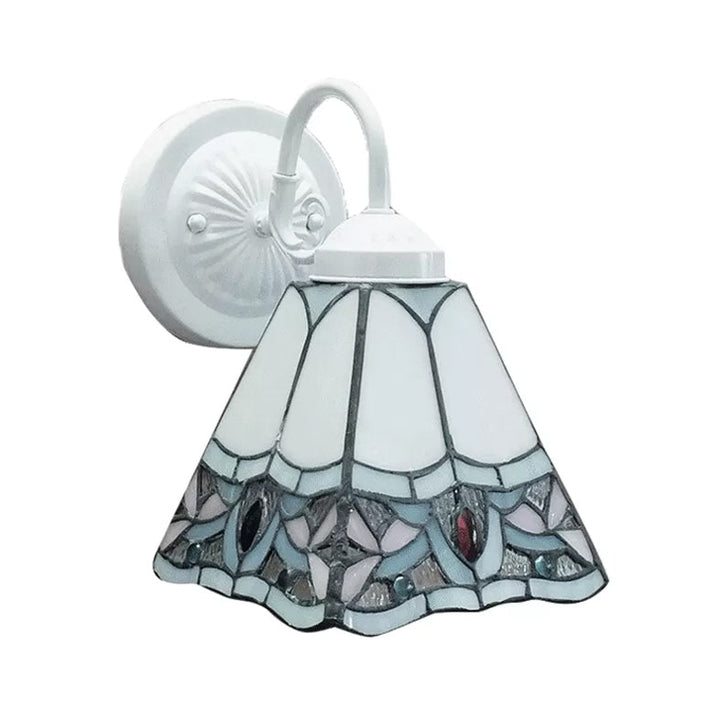 Lisslune | Stained Glass Flower Wall Lamp Tiffany 1 Head White/Black/Sky Blue Wall Lamp for Living Room