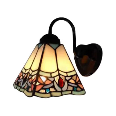 Lisslune | Stained Glass Flower Wall Lamp Tiffany 1 Head White/Black/Sky Blue Wall Lamp for Living Room