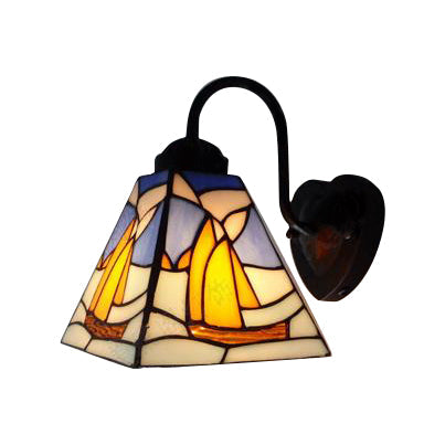 Lisslune | Sailboat Wall Light Mediterranean Blue Glass 1 Head Black Wall Mount Light