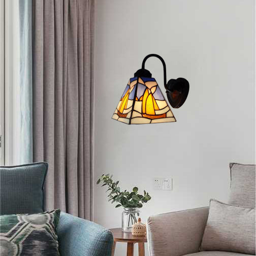 Lisslune | Sailboat Wall Light Mediterranean Blue Glass 1 Head Black Wall Mount Light