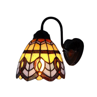 Lisslune | Stained Glass Dome Wall Lamp Fixture Baroque 1 Head Blue Sconces Light for Living Room