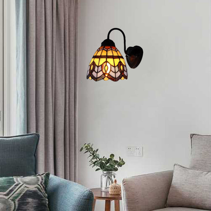 Lisslune | Stained Glass Dome Wall Lamp Fixture Baroque 1 Head Blue Sconces Light for Living Room