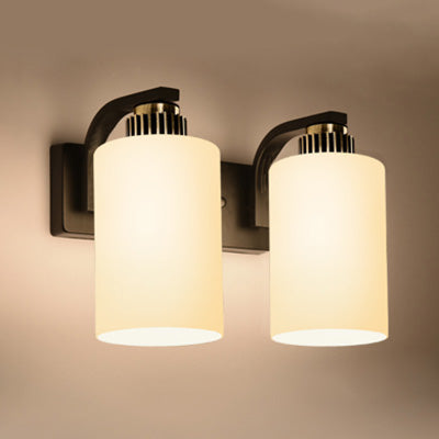 Lisslune | Frosted Glass Black Wall Light Cylinder 2-Light Modern Wall Lamp for Bedroom