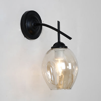 Lisslune | 1 Light Dimpled Glass Wall Lamp Light Modern Black Globe Living Room Lighting Fixture