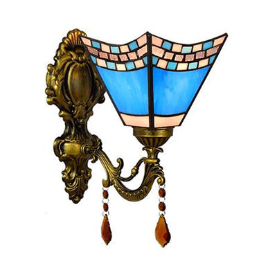 Lisslune | Mediterranean Mini Wall Light Blue Glass 1 Light Wall Lamp for Foyer