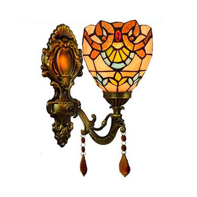 Lisslune | Victorian Bowl Wall Lighting with Crystal Decoration Stained Glass 1 Light Wall Mount Light